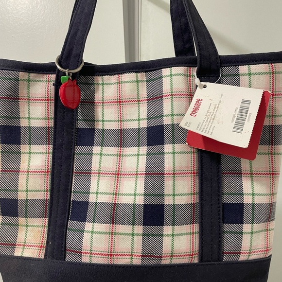 NWT Gymboree canvas tote plaid with apple charm - Picture 3 of 6